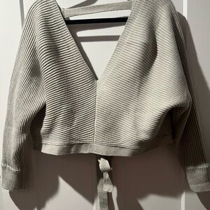 Zaful Light Gray Ribbed Knit Sweater